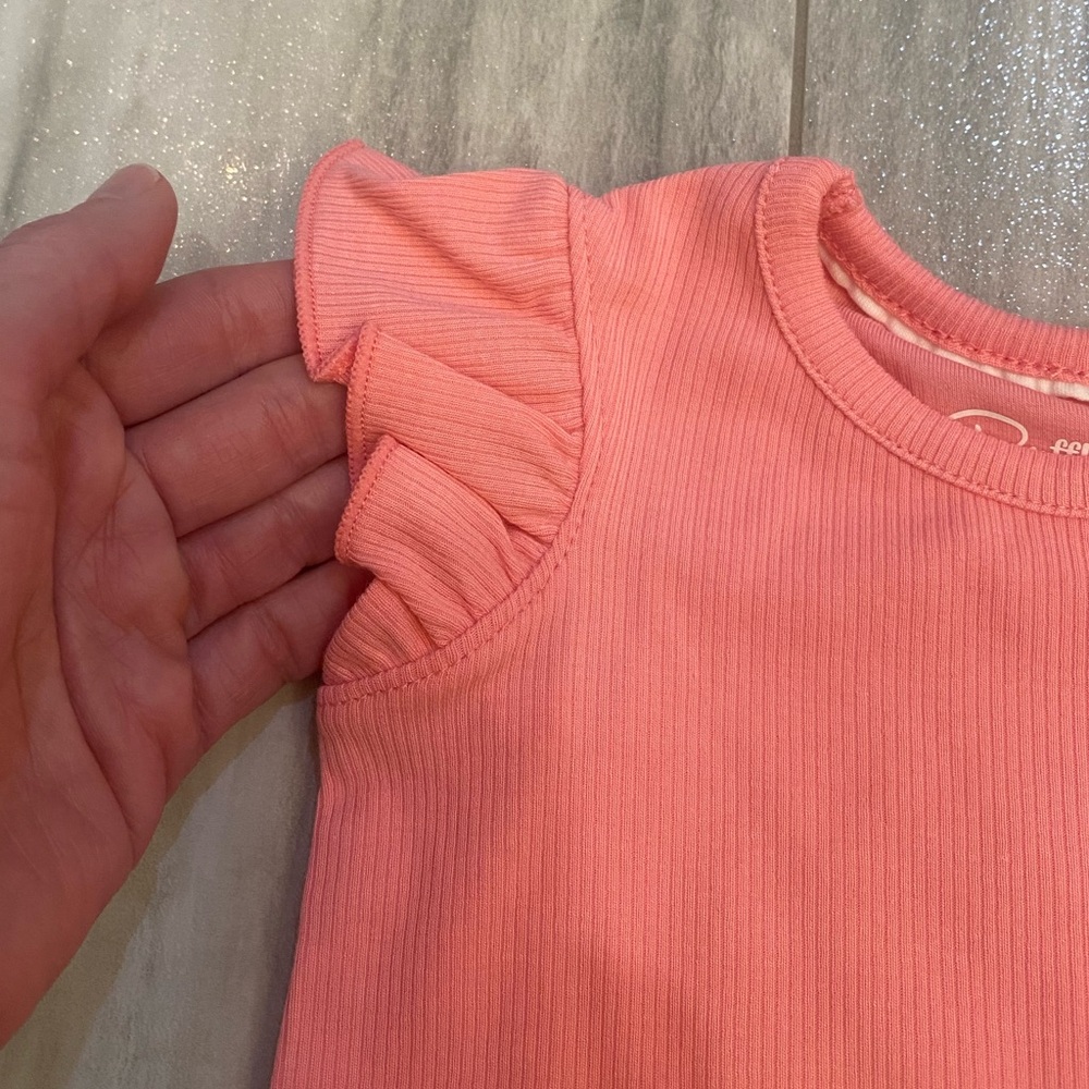 NWT RuffleButts Bubble Gum Pink Ribbed Texture Flutter Sleeve T-Shirt, 3-6M - Picture 3 of 8